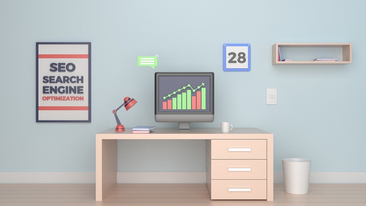 Cartoon image of a monitor displaying statistics.